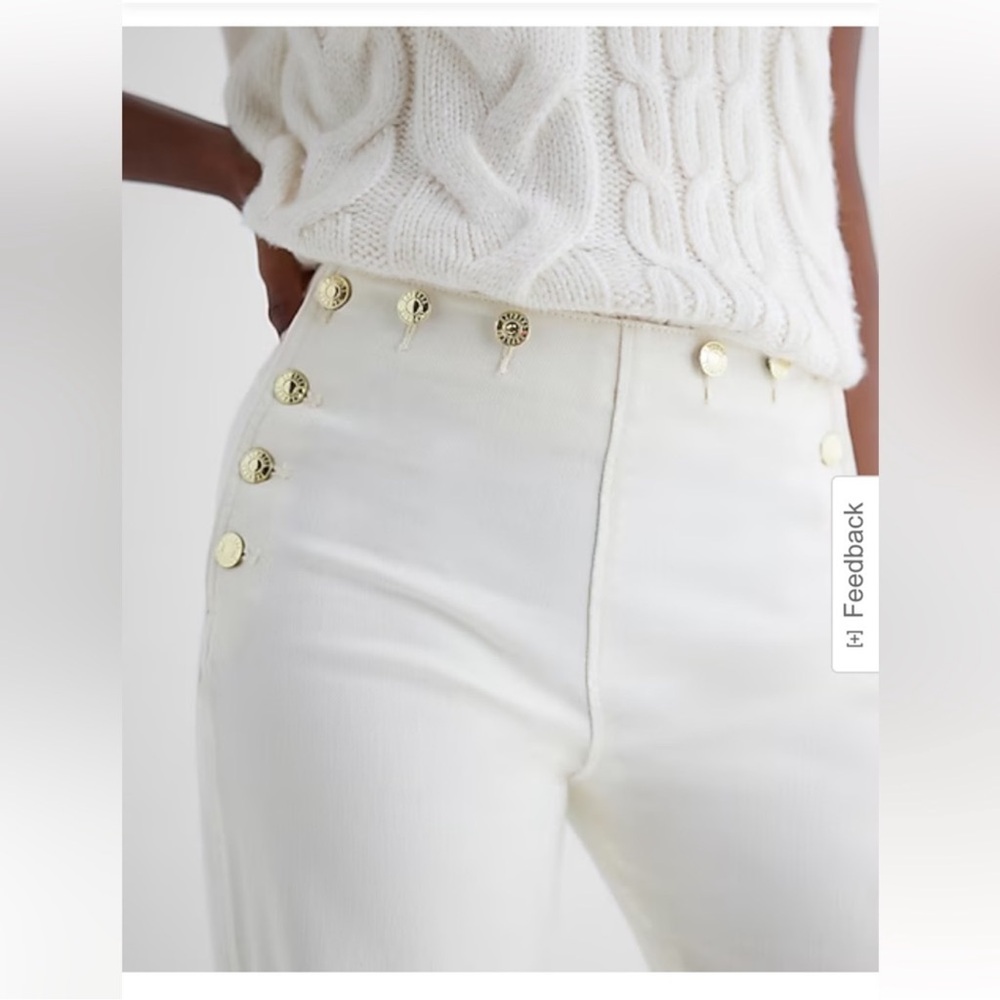 Express High Waisted Cream Colored Wide Leg Gold
Button Flare Jeans 16 Long